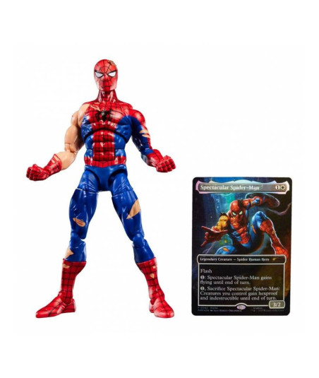 FIGURA Marvel Spider-man + Magic - Battle-Damaged Spider-Man + Carta Magic - Legend Series 15cm