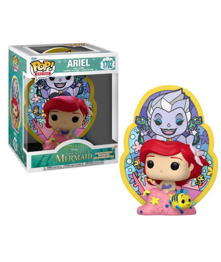 Figura Funko Pop Ariel 1702 - Disney La Sirenita - Deluxe con Fondo de Úrsula Estilo Vidriera