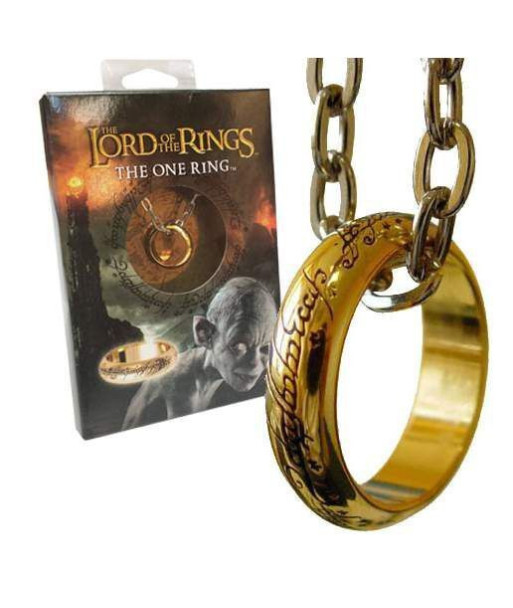 Réplica Anillo Único Bañado en Oro con Cadena - El Señor de los Anillos