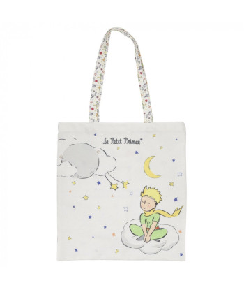 Bolsa de tela en algodón El Principito sentado en una nube (37x40cm)