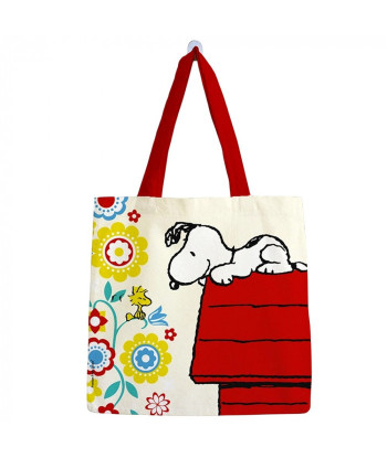 Bolsa de tela en algodón Peanuts, Snoopy en el jardín (25x25cm)